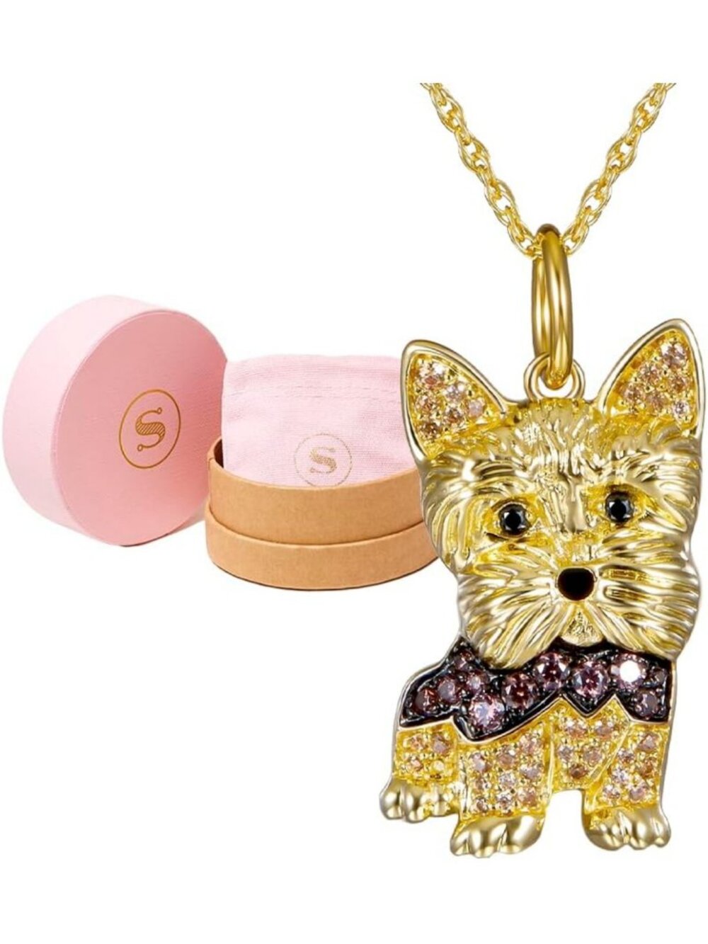 Sterling Silver Dog Breed Pendant Necklace with Cubic Zirconia for Women